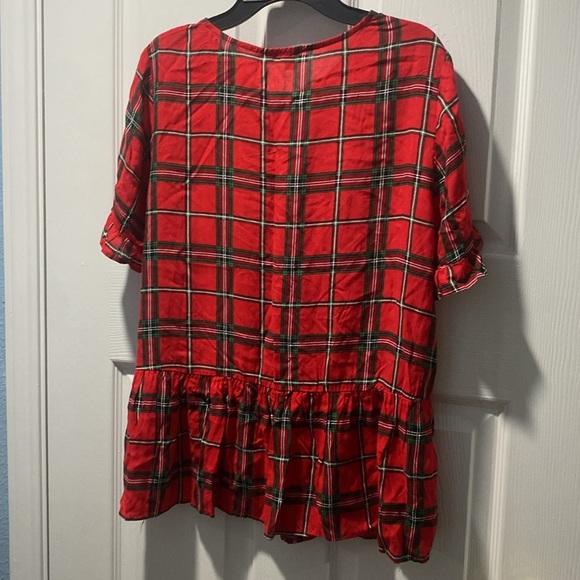 Andree by Unit • Red Tartan Plaid Babydoll Short Sleeve Blouse Size M ( D- 2) - Picture 7 of 7